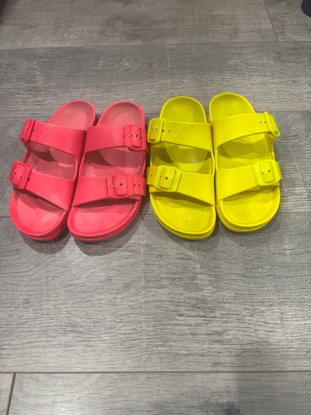 Women’s Double-Strap Slide Sandals - Pink and Yellow
